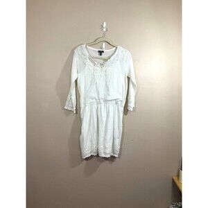 Lauren Ralph Lauren Womens Embroidered Gauze Dress 12 Ivory Boho Western Hippie